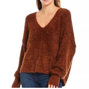 Free People‎ Oversized Icing  V- Neck Mocha Java Pullover Sweater Size XS